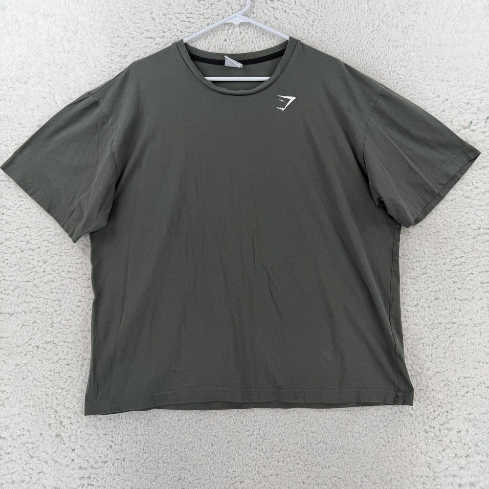 Gymshark Mens XL Green Solid Logo Crew Neck Tee T-Shirt Oversized GMST5397